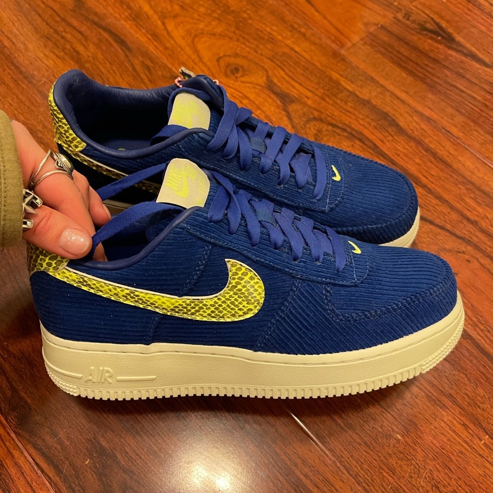 Nike Blue and Yellow Sneakers Classic Air Force 1 Design